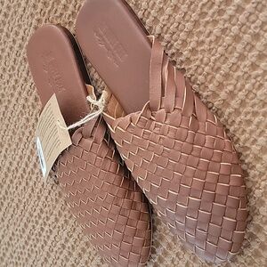 Brown Woven Leather Mules Sz 5